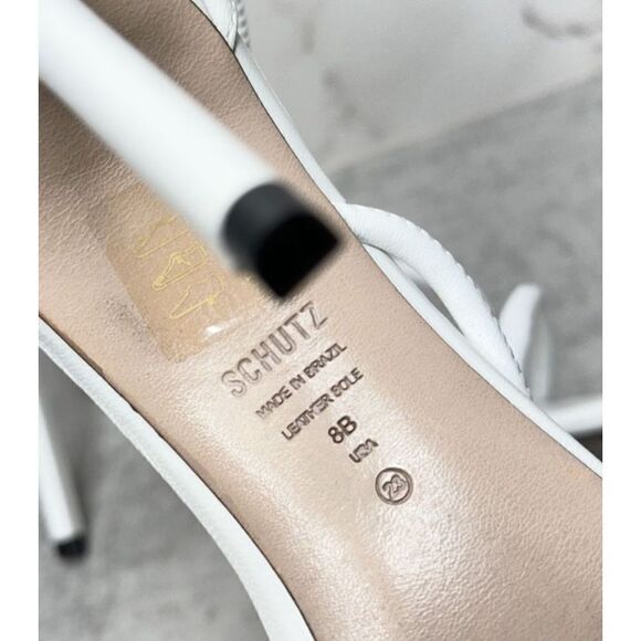SCHUTZ Sandals Size 8B White Leather Open Square Toe Stiletto Heel Ankle Strap - Picture 9 of 11